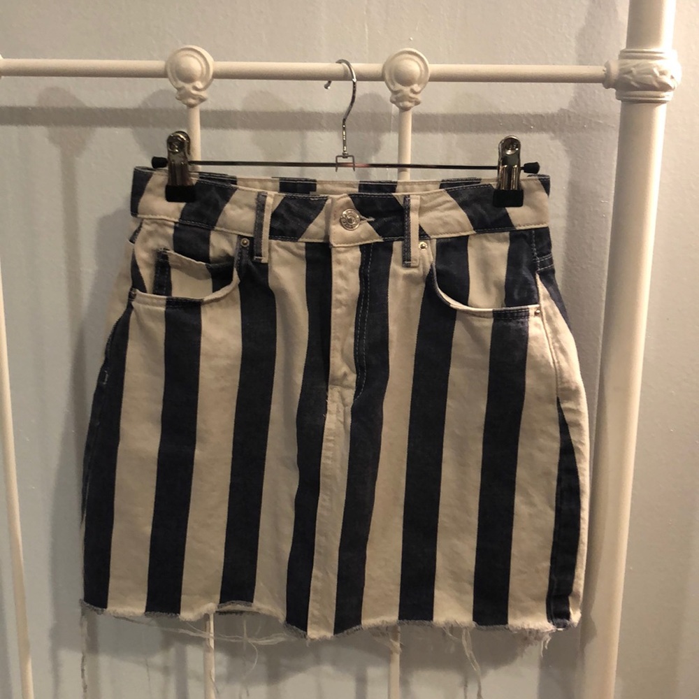 Topshop Moto Striped Denim Skirt